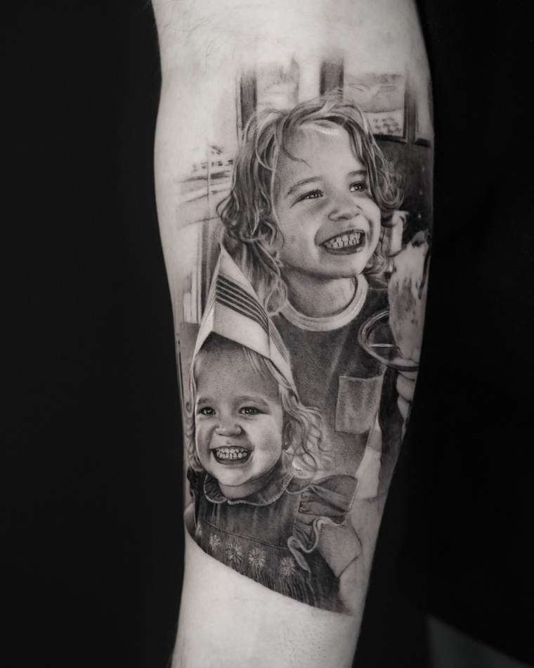 Black and grey realism portrait tattoo by Goldy Z