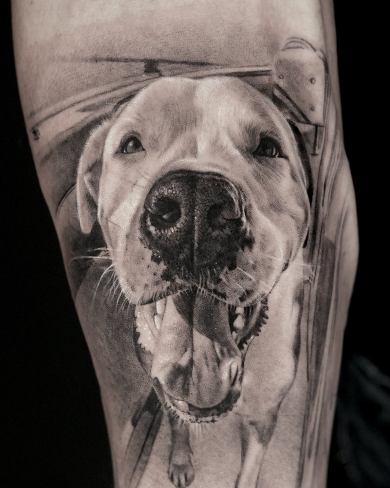 Dog portrait tattoo by Goldy Z